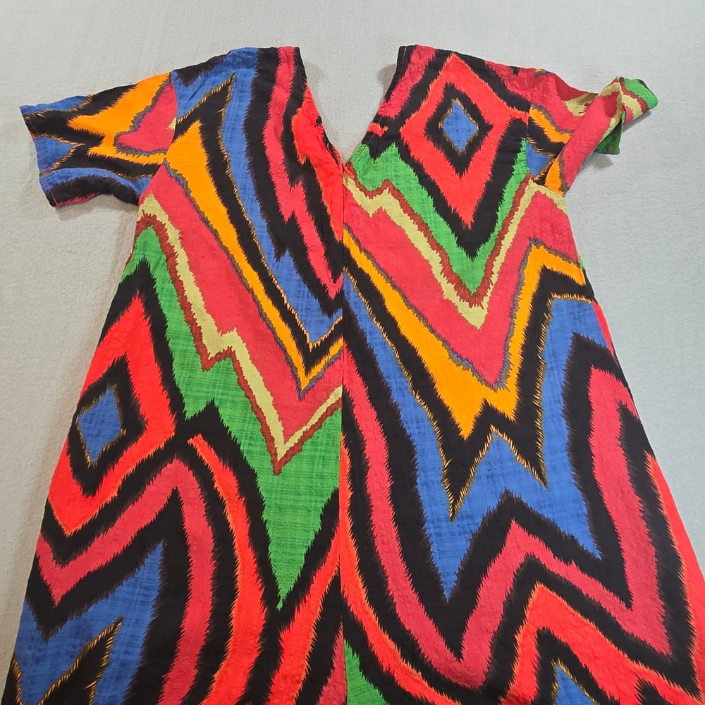 Dress Day Jumpsuit Women Medium Multicolor Ikat Chevron Boho V-Neck D - Picture 3 of 9